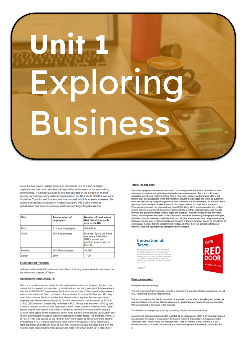 Unit 1 Exploring Business – BTEC Business Level 3 Notes