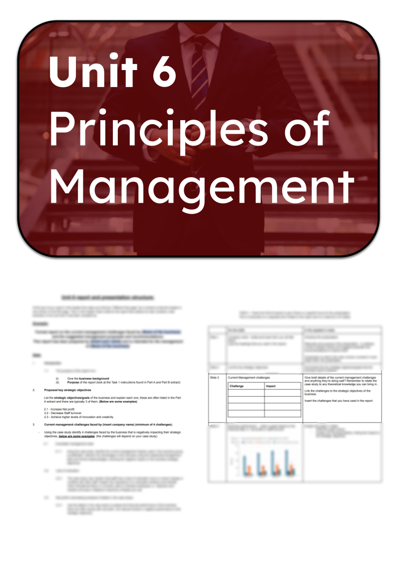 Unit 6 Principles of Management – BTEC Business Level 3 Notes