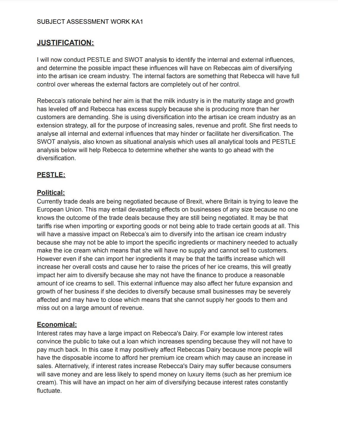 Unit 2 Rebecca's Dairy Developing a Marketing Campaign Exam Example