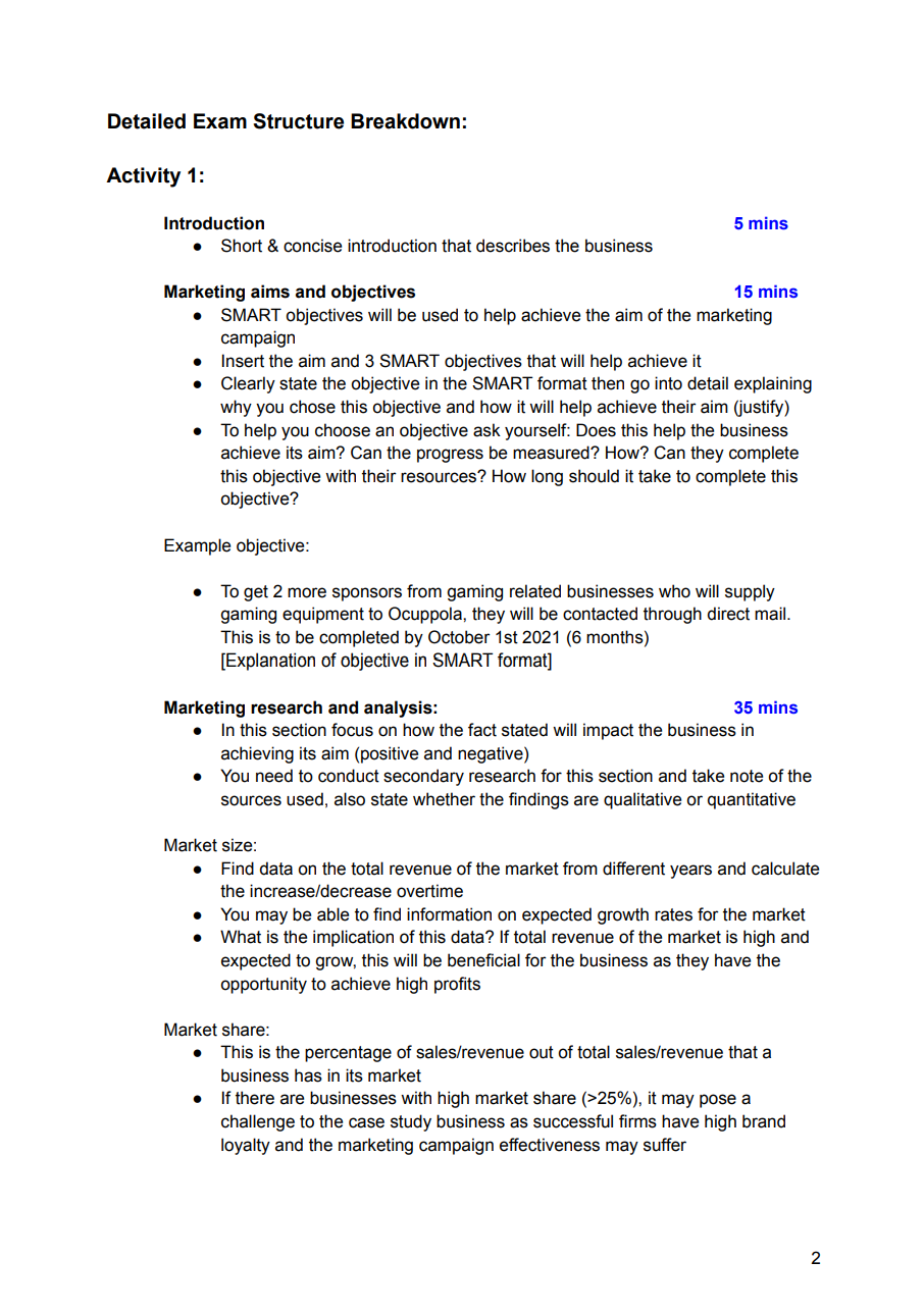 Unit 2 Developing a Marketing Campaign Exam Structure 2024