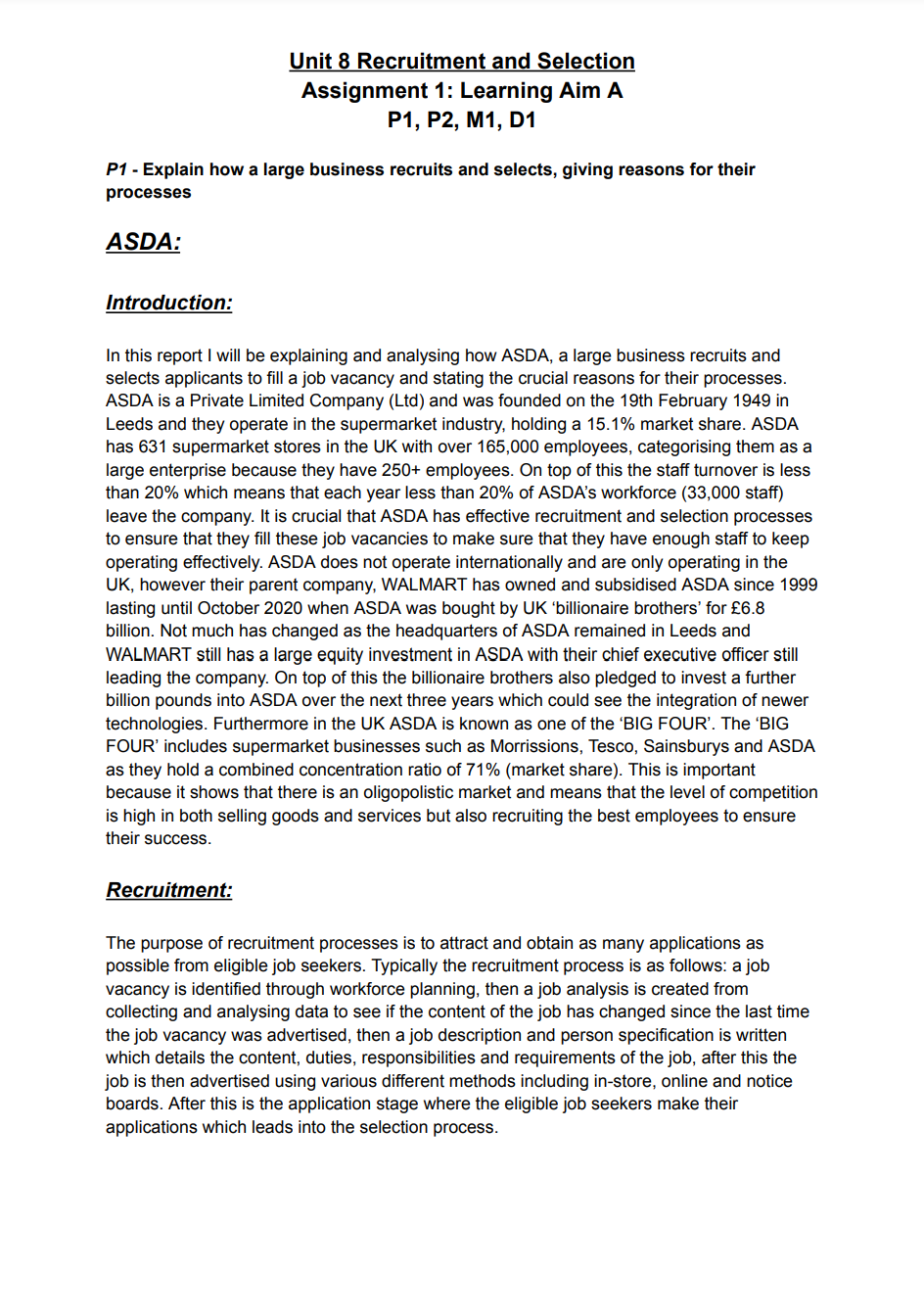 Recruitment and Selection Assignment 1