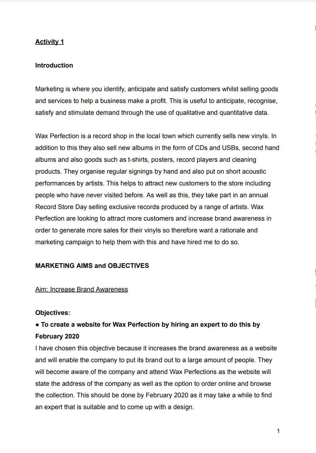 Unit 2 Wax Perfections Developing a Marketing Campaign Exam Example