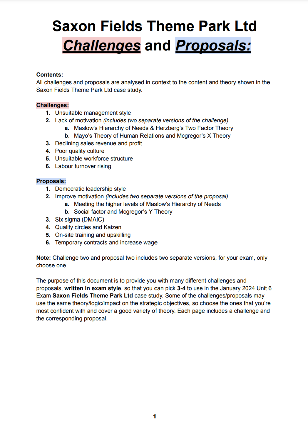 Bundle for Saxon Fields Theme Park Ltd Exam