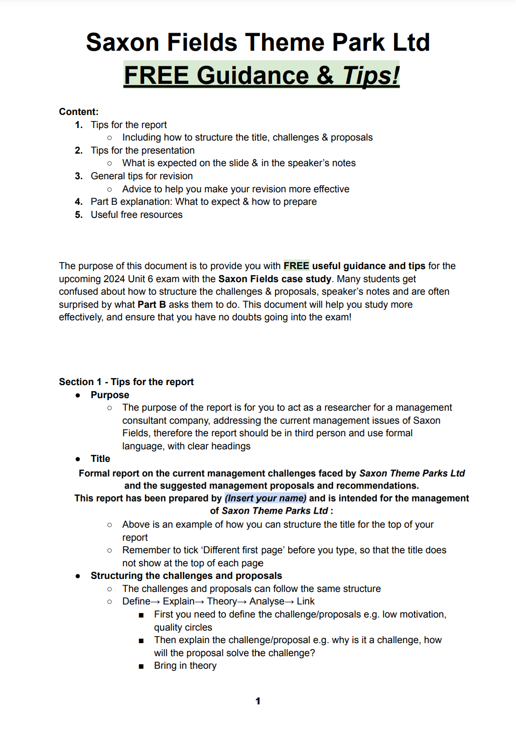 Bundle for Saxon Fields Theme Park Ltd Exam