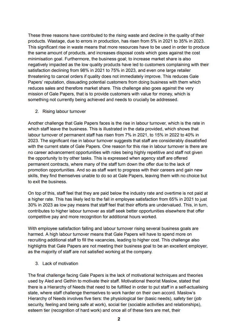 Gale Papers Ltd Part B Report and Presentation EXAMPLE
