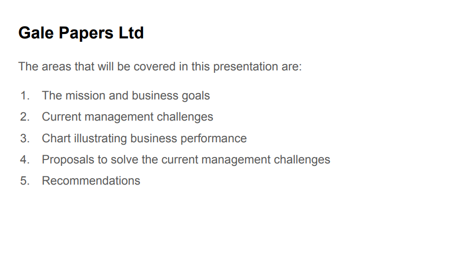 Gale Papers Ltd Part B Report and Presentation EXAMPLE