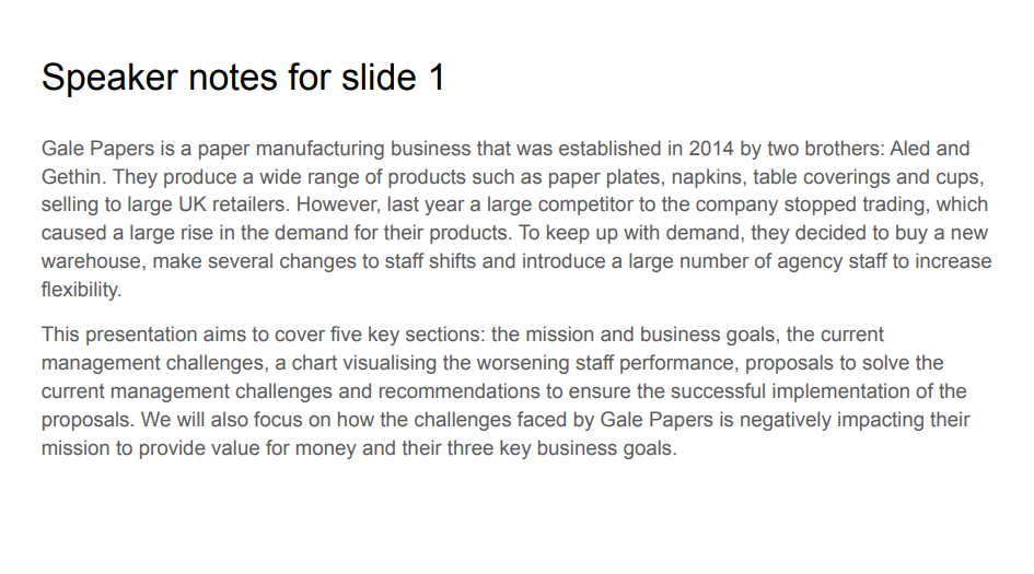 Gale Papers Ltd Part B Report and Presentation EXAMPLE