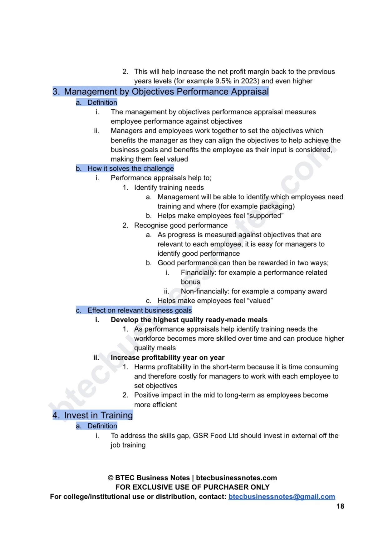 GSR Food Ltd Case Study Notes for Unit 6 Principles of Management Exam