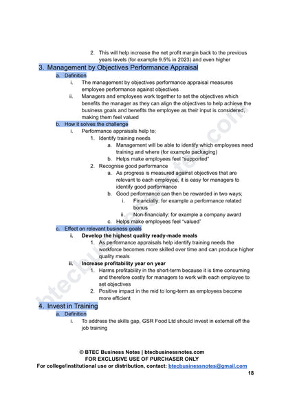 GSR Food Ltd Case Study Notes for Unit 6 Principles of Management Exam