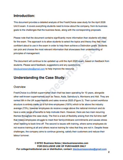 FreshChoice Case Study Notes for Unit 6 Principles of Management Exam