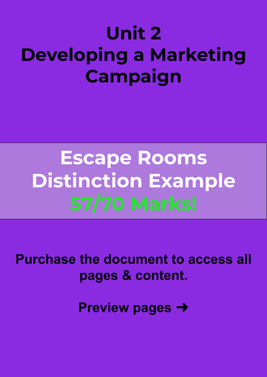 Unit 2 Escape Rooms Developing a Marketing Campaign Exam Example