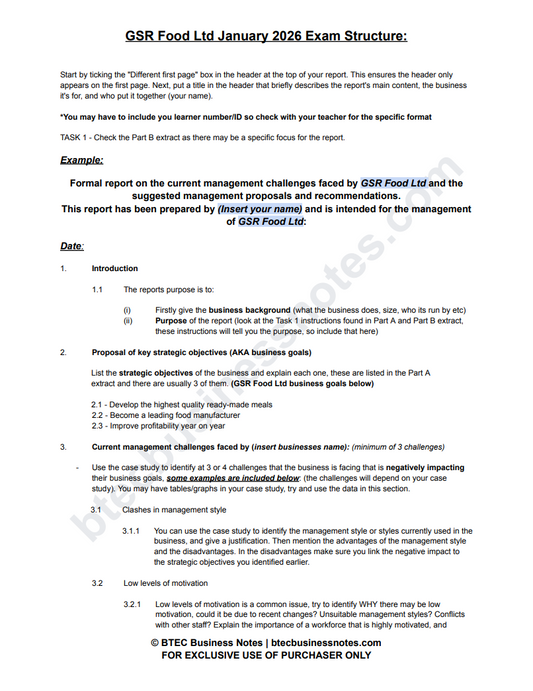 GSR Food Ltd January 2026 Exam Structure