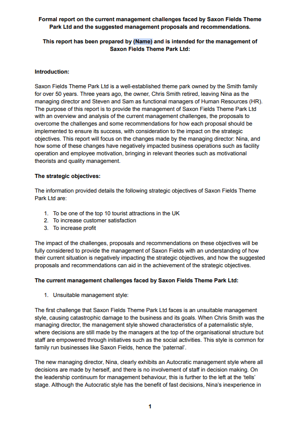 Part B Distinction Examples for Unit 6 Principles of Management Bundle ...