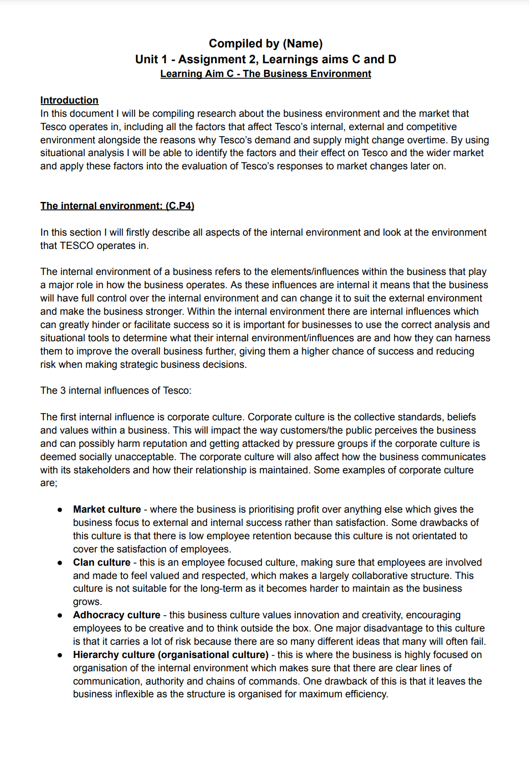 Unit 1 Exploring Business BUNDLE Assignment 1,2,3 – BTEC Business Level ...