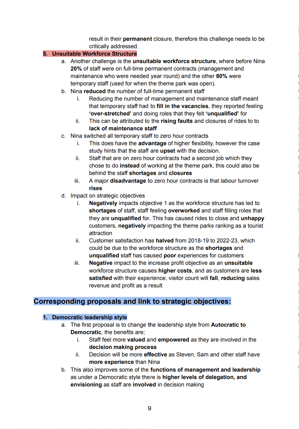 Saxon Fields Theme Park Ltd Complete Notes for Unit 6 Principles of Management 2024 Exam